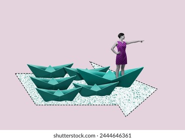 The leader shows the group the right path. Art collage. - Powered by Shutterstock