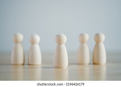 Leader, Volunteer, Individuality, Unique,  Introvert. Figure Standing On Front Of Team. Human Development. Psychology Personality Concept. 