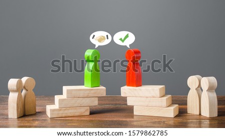 Leaders agree on the negotiation process. Diplomatic achievements and settlement of the conflict and claims of the parties. Truce and agreement. Candidates Political Debate. search for compromise. Stock photo © 