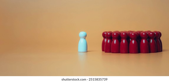 leadership concept, a lonne white figure standing is leader of team business, A team group of people are standing in a circle, Concept of unity and togethernes - Powered by Shutterstock