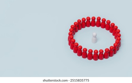 leadership concept, a lonne white figure standing is leader of team business, A team group of people are standing in a circle, Concept of unity and togethernes - Powered by Shutterstock