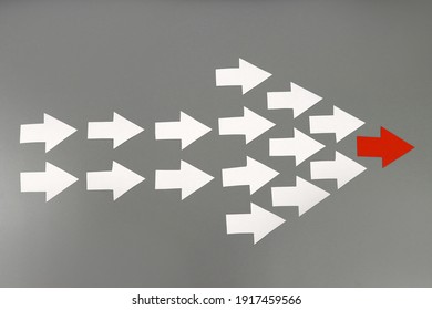 Leadership Concept. Red Leader Arrow Leading Team Forward