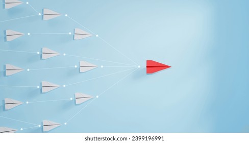 Leadership concept, red leader plane leading white plane, on blue background. - Powered by Shutterstock