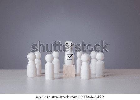 Leadership, Human resource, Talent management, Recruitment employee, Successful business team leader concept. Good leaders lead to business success. Wooden figure. Wooden peg dolls. wooden doll.