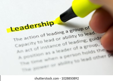 Leadership word highlighted in yellow color with a highlighter pen - Powered by Shutterstock