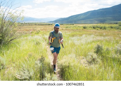 LEADVILLE, COLORADO USA - AUGUST 19, 2017: James Dean Outbound From The Twin Lakes Aid Station During The Leadville Trail 100 Ultra, Leadville, Colorado, USA.