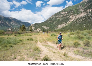 LEADVILLE, COLORADO USA - AUGUST 19, 2017: John Muir Outbound From The Twin Lakes Aid Station During The Leadville Trail 100 Ultra, Leadville, Colorado, USA.