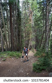 LEADVILLE, COLORADO USA - AUGUST 19, 2017: Luis Guerrero Outbound From The Twin Lakes Aid Station During The Leadville Trail 100 Ultra, Leadville, Colorado, USA.