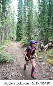 LEADVILLE, COLORADO USA - AUGUST 19, 2017: Caroline Veltri Outbound From The Twin Lakes Aid Station During The Leadville Trail 100 Ultra, Leadville, Colorado, USA.