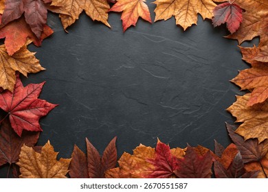 Leaf frame on a black background, autumn background.