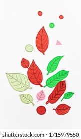 Leaf Set. Hand-drawn decorative elements, doodle floral elements. Black line ink hand drawn art. White background ready for copywriting. Perfect for invitations, greeting cards, posters, prints.