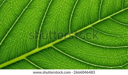 Leaf texture macro. Leaf vein pattern macro photography. Green leaf cells macro. Leaf close-up shot.