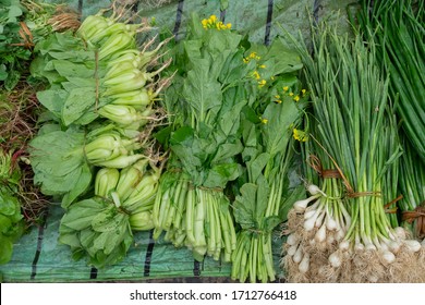 Leaf Vegetables, Also Called Leafy Greens, Salad Greens,vegetable Greens, Or Simply Greens, Are Plant Leaves Eaten As A Vegetable, For Sale In A Market In Territy Bazar, Kolkata, West Bengal, India.