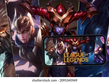 League of Legends (LOL) mobile game app on iPhone 13 Pro smartphone screen with the game blurred on background. Rio de Janeiro, RJ, Brazil. October 2021.