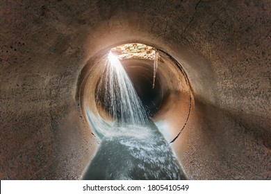 Leak Of Water Into Round Sewer Tunnel