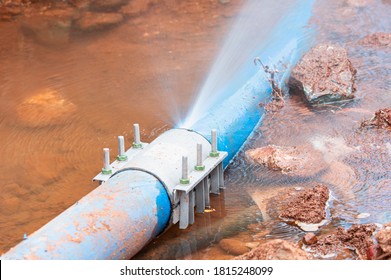 Leaky Pipe with Water Spraying - Blue pipe spraying water