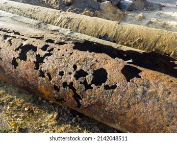 Leaky Rusty Metal Pipes For Water Supply And Heating