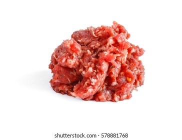 Lean ground beef on white background