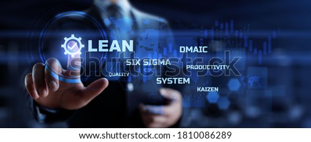 Lean manufacturing DMAIC, Six sigma system. Business and industrial process optimisation concept on virtual interface.