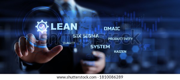 Lean\
manufacturing DMAIC, Six sigma system. Business and industrial\
process optimisation concept on virtual\
interface.