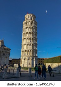Leaning Tower Of Pisa, Campanile Piazza Del Miracoli, Pisa Tuscany Italy, 24/02/2019. Torre Pendente Di Pisa, Where The Galileo Galilei's Physics Experiment About 