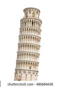 The Leaning Tower of Pisa isolated on white background.
