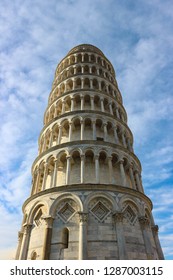 Leaning Tower Of Pisa Winter View With A Sky And Clouds, Tuscany, Italy