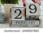 Leap Year Day, February 29, displayed on a wooden block calendar