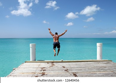 Leaping from a pier