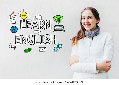 Learn English Concept Girl On White Stock Photo 1706820853 | Shutterstock