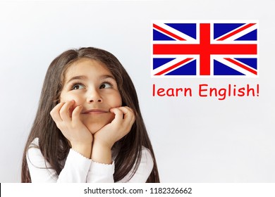 Learn English Language.  Education Concept. Happy Child Girl Face.