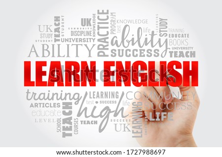 Learn English word cloud collage, education concept background