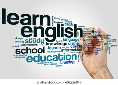 Learn english word cloud concept on grey background - Shutterstock ID 602226047