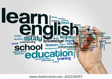 Learn english word cloud concept on grey background