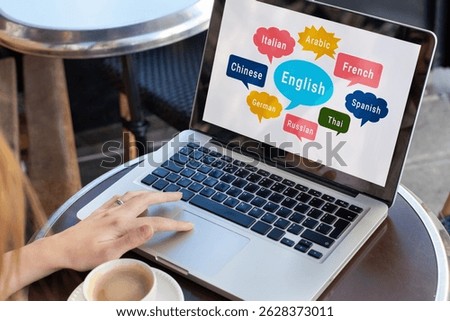 Learn foreign language, choose different languages on screen, english, spanish, french, german, arabic, chinese