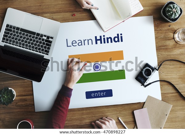 Learn Hindi Language Online Education Concept Education Stock Image
