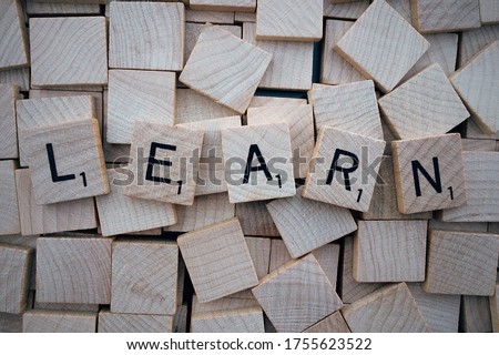Learn letter Scrabble Alphabet Text. Learn Text Written with Scrabble Alphabets. Learn Background.