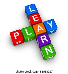 Learn and Play (colorful blocks on white background)