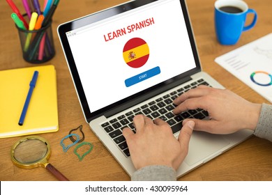 LEARN SPANISH EDUCATION TECHNOLOGY E-LEARNING ONLINE CONCEPT