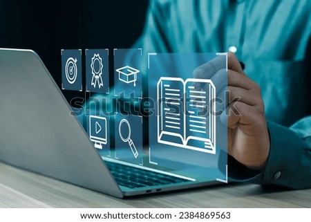 learn training, E-learning internet lessons, and online webinar webinars. A person who attends online lessons on a digital screen.Education Internet Technology. qualifications. Digital courses to deve