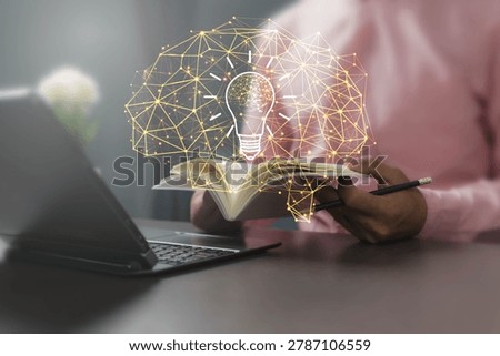 A learning brain makes it shine like a light bulb that has been powered on, symbolizing intellectual creativity derived from learning from books and textbooks, an educational concept, a virtual icon.