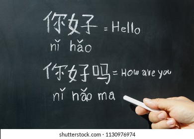 Learning chinese alphabet "pinyin" in class room.