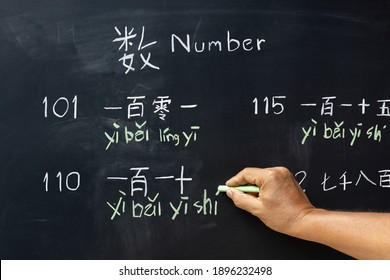 Learning chinese alphabet "pinyin" in classroom.