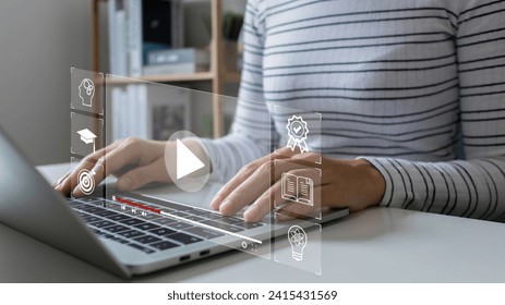 learning online concept.Woman hand using laptop computer study e-learning online education training for personal development and Professional.study online, Digital courses to develop new skills. - Powered by Shutterstock