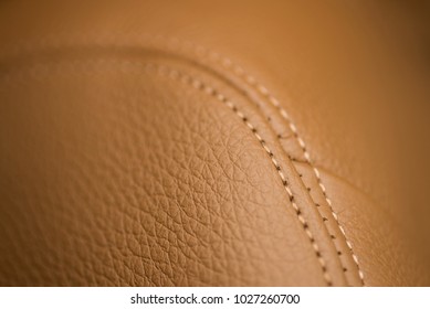 Leather Background With Stich. Car Interior Detail. 