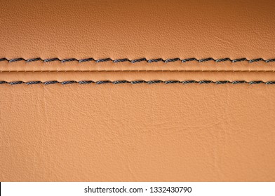 Leather Background With Stich. Car Interior Detail. Macro.