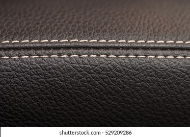 Leather Background With Stich. Car Interior Detail. Macro.