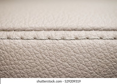 Leather Background With Stich. Detail Of Car Interior. Macro.