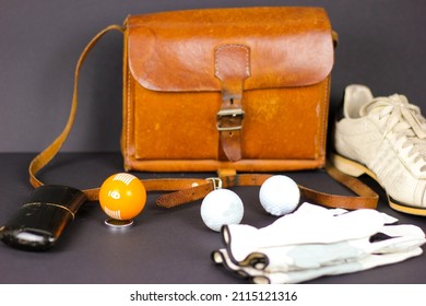 Leather Bag Background Golf Isolated Objects Golfing Vintage Sports Club Gentlemen Gentleman Style Fashion Old Pattern Genuine Leather Suitcase Golf Balls Retro Antique Golf Gloves Shoes 