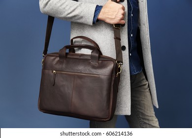 Leather Bag Man In Studio